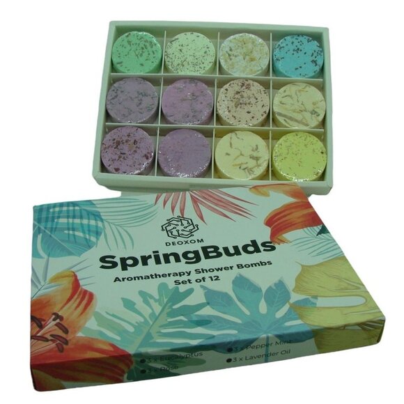 Deoxom SpringBuds Vegan Aromatherapy Shower Bomb Set of 12 New Wrapped & Sealed - Picture 1 of 10